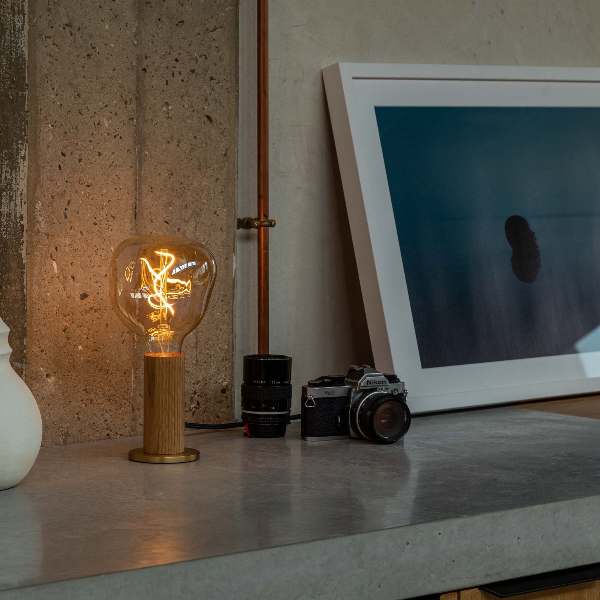 ace Knuckle Table Lamp in Oak + Voronoi I Set of 2