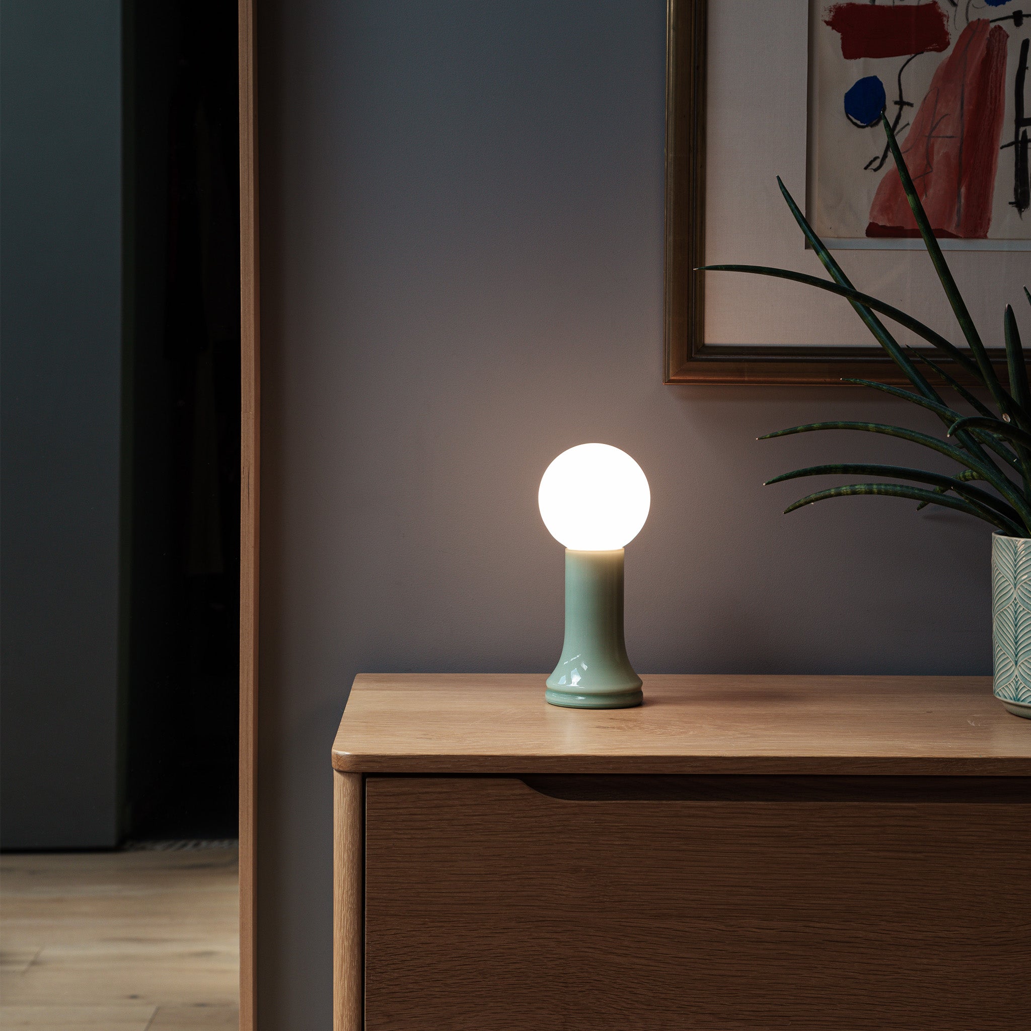 Shore Table Lamp in Sea Green – Recycled Glass, Dimmable LED