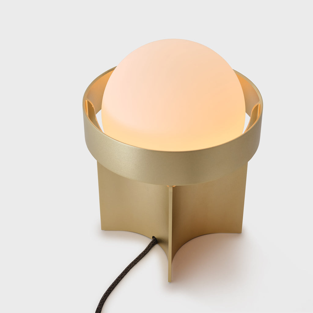 ace Loop Table Lamp in Gold with Sphere IV LED Bulb